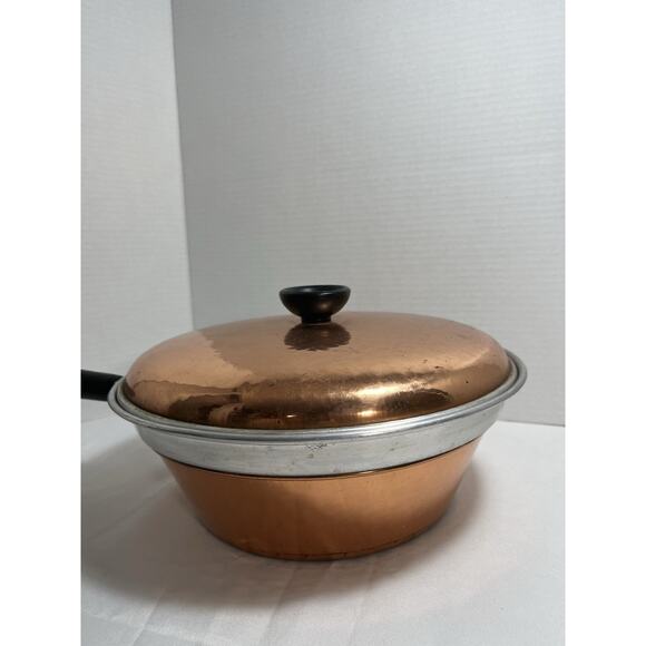 Vintage Copper Chafing Dish with Double Boiler and Fuel Holder 4 Piece Set - Picture 8 of 9